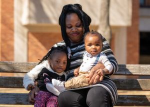 NFP mom and Parent Ambassador, N’Kenge, with her children, Zendayah and Za’Heer